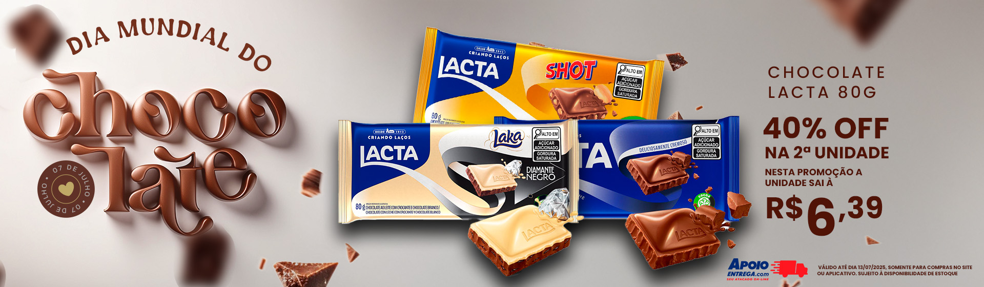 Chocolate Lacta 80g até 13/07